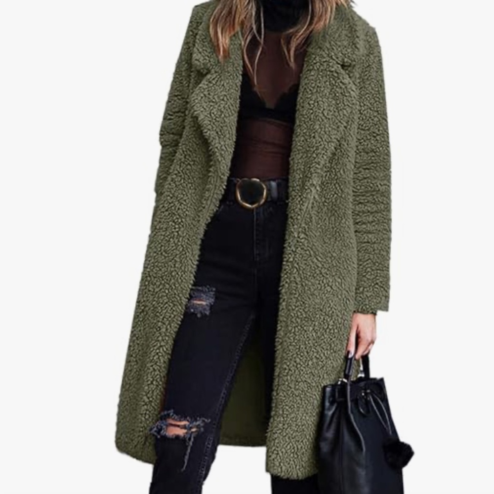 Army Green Teddy Coat- size small EUC